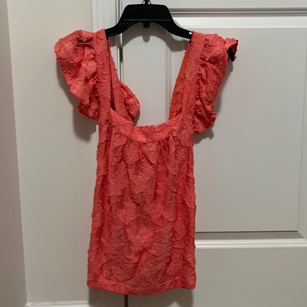 Anthropologie coral ruffle sleeve tank top